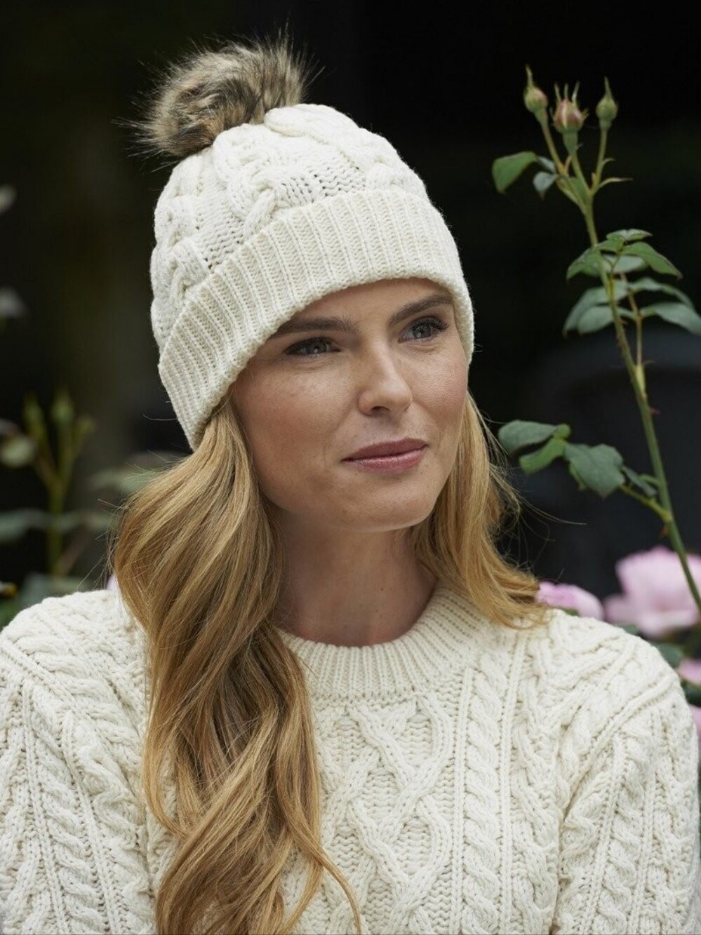 Knit Hat w/Faux Fur Pom Pom